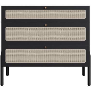 Imagem de Cômoda Com 03 Gavetas Para Quarto Closet Pés Madeira Moss A03 Nero Preto