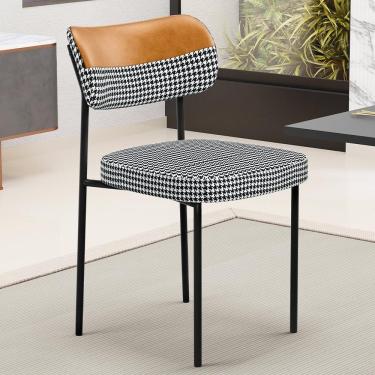 Imagem de Kit 06 Cadeiras Decorativa Para Sala De Jantar Melina L02 Faixa Couríssimo Whisky Pied Poule - Lyam Decor