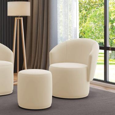 Imagem de Poltrona E Puff Redondo Orgânico Para Sala Malu Veludo Bege M11 - D'rossi
