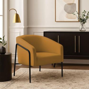 Imagem de Poltrona Sala Decorativa Stella Base Alta Tubo Preto Veludo Mostarda D03 - D'rossi
