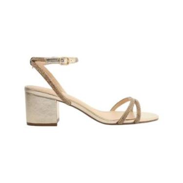 Imagem de Sandalia Feminina Arezzo Tiras Strass Salto Bloco Dourado-Feminino