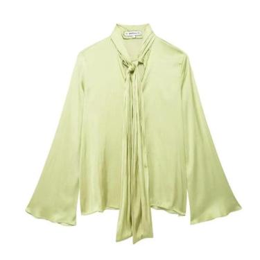 Imagem de Blusa Feminina De Moda Com Decoração De Laço Em Cor Sólida, Gola Redon