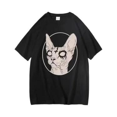 Imagem de Camiseta Gótica De Manga Curta Unissex Com Estampa De Gato Esfinge, Es