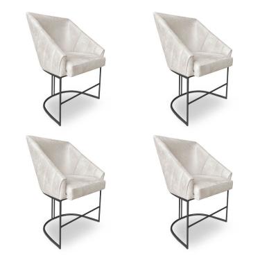 Imagem de Kit 4 Poltronas Luxo Alana Suede Base Ferro Preto - Pallazio Cor Bege