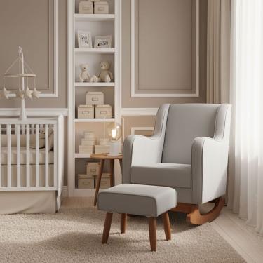 Imagem de Poltrona Amamentação Com Balanço Naná E Puff Suede - Pallazio Cor Cinza