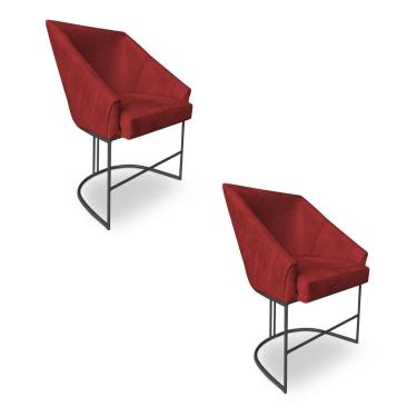 Imagem de Kit 2 Poltronas Luxo Alana Suede Vermelho Base Ferro Preto - Pallazio