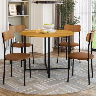 Imagem de Kit 4 Cadeiras De Jantar Renata Encosto Verniz E Assento Camel Ferro Preto - Pallazio