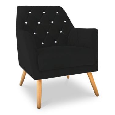 Imagem de Poltrona Velvet Strass Veludo Pés De Madeira - Pallazio Cor Preto