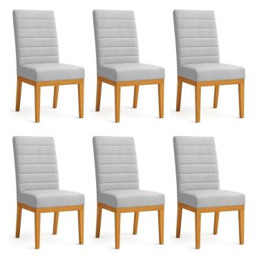 Imagem de Kit 6 Cadeiras De Jantar Solana Veludo Cinza Base De Madeira - Pallazio