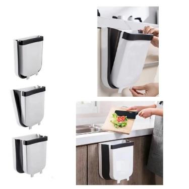 Imagem de Lixeira Retrátil Dobrável Para Armário Porta Ou Gaveta Com Suporte Para Saco De Lixo