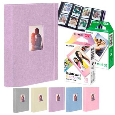 Imagem de Kit Albúm Lilás Para Fotos Instax + 20 Filmes Instax Mini Branco E Mac