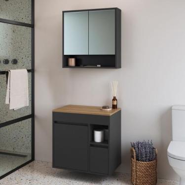 Imagem de Conjunto para Banheiro 60cm com Gabinete Suspenso e Espelheira Banglad