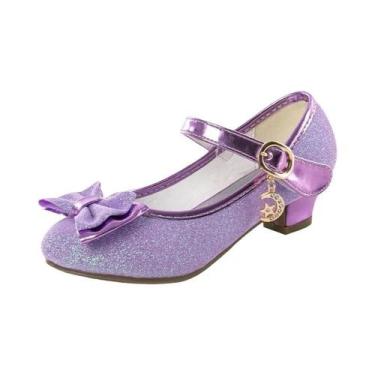 Imagem de Sandálias De Salto Alto Em Couro Com Glitter E Strass Para Meninas, Sa