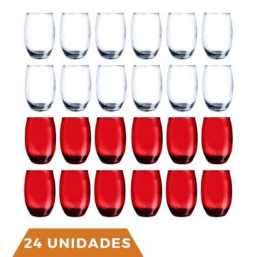 Imagem de Kit Copo Vidro 450ml 12 Vermelho/12 Transparente California - PRATICAS