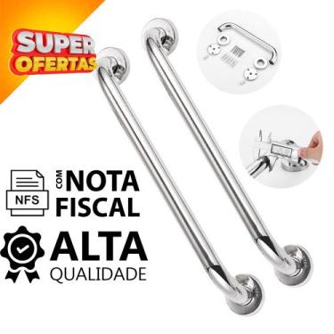 Imagem de Kit 2 Barra Alça Corrimão Apoio Segurança Banheiro 60cm Inox Não Enfer