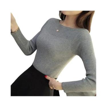 Imagem de Suéter Feminino De Manga Longa Sólido Para O Inverno, Elegante, Gola R