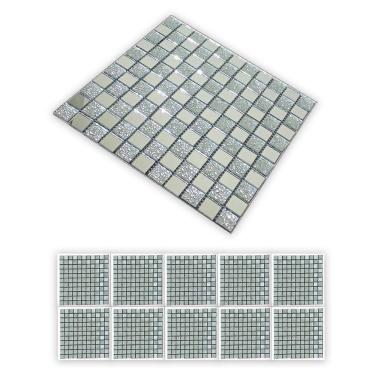 Imagem de Pastilha De Vidro Kit 10 Uni Autocolante Parede Cozinha Banheiro Box Decorativa Facil Aplicacao Reforma Moderna Requinte