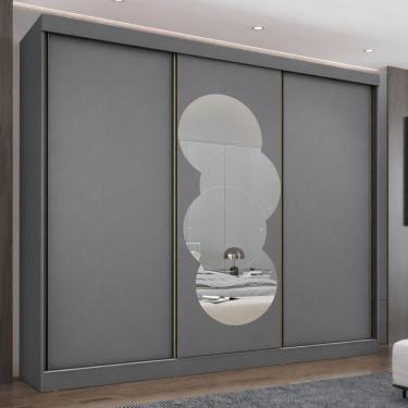 Imagem de Guarda Roupa Casal com Espelho Redondo 3 Portas de Correr Ambar Maxel Móveis - Onix