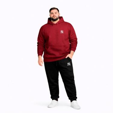 Imagem de Conjunto Moletom Plus Size Canguru G1 a G5 Casaco Com Capuz Calça de Frio Inverno Algodão Poliester
