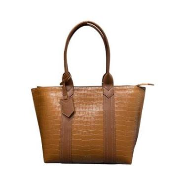 Imagem de Bolsa Feminina Schutz Shopping Nay Croco Grande Caramelo-Feminino