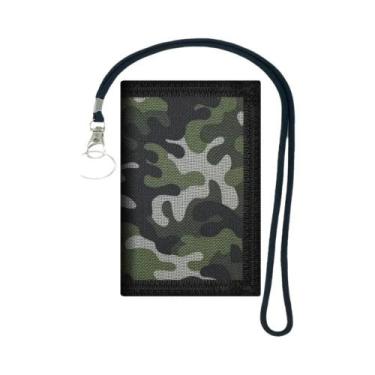 Imagem de Carteira Infantil Trifold Verde Camuflado Com RFID E Cordão Para Menin