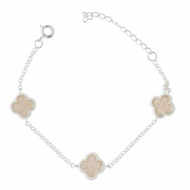 Imagem de Pulseira Trevo Esmaltada Em Prata 925 - MIT Joias, Branco perolado
