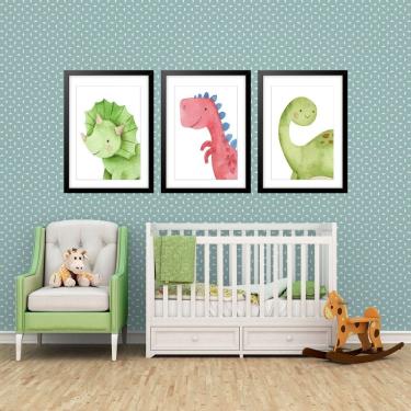 Imagem de Kit 3 Quadros Grandes Quarto Infantil Baby Dino 60x48cm