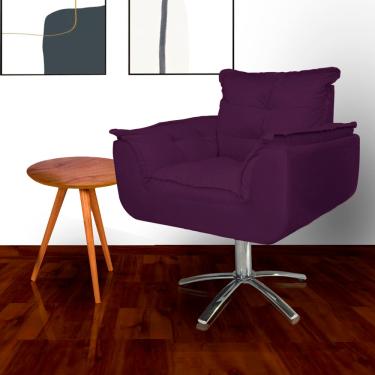 Imagem de Poltrona Sala de Estar Base Giratória de Metal Opala Suede Roxo - LM DECOR