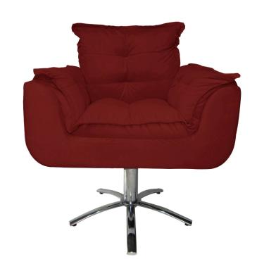 Imagem de Jogo 2 Poltronas Estofada Consultório Base Giratória de Metal Opala Suede Vermelho Bordo - LM DECOR
