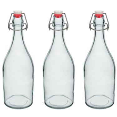 Imagem de KIT 3 GARRAFA ÁGUA SUCO LEITE HOME&CO COM TRAVA NA TAMPA VIDRO 1L 29x9x9cm TRANSPARENTE