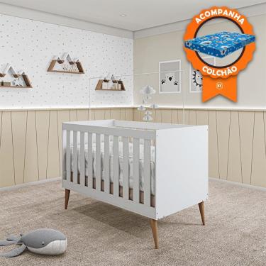 Imagem de Berço Mini Cama Móveis Estrela Ternura - Branco Acetinado + Colchão Baby Physical Ortobom