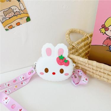 Imagem de Bolsa de Silicone Infantil Coelho Branco Oval para Criança com Bolinhas Antistress Pequena Macia Durável OEM