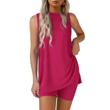 Imagem de Pijama PRETTYGARDEN Conjunto de 2 Peças com Shorts Lounge Vermelho Ros