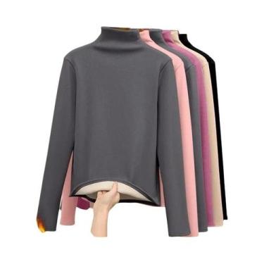 Imagem de Camiseta Térmica Feminina De Inverno De Manga Longa Em Flanela Com Fib