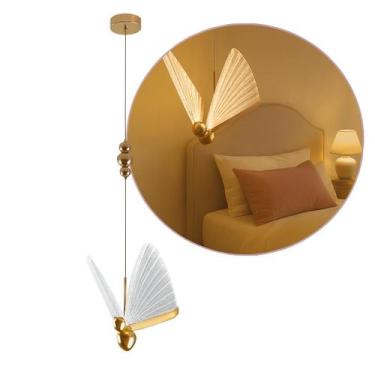 Imagem de Pendente Borboleta LED 6W 3 Cores Dourado Luminária de Teto Infantil L