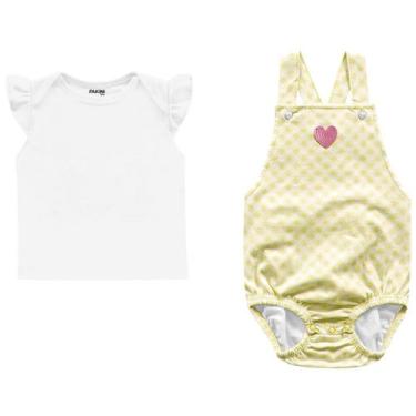 Imagem de Macacão Verão Bebê Menina E Blusa 2 Peças -  Fakini, M, Amarelo