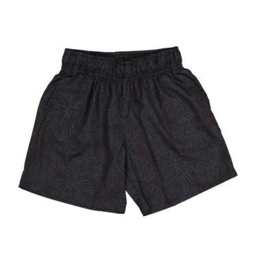 Imagem de Bermuda Infantil Menino em Tactel Preta Com Folhas Azul Ogochi, 8