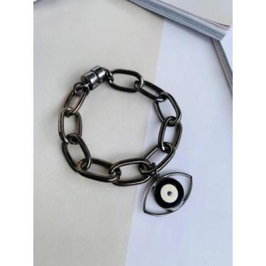 Imagem de Braceletes Pulseiras folheadas Maxi Olho Grego a Ródio Negro e Prata -