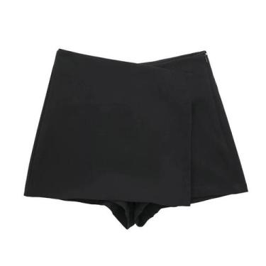 Imagem de Skort Assimétrico Preto de Cintura Alta - Saia Mini Casual para Verão 