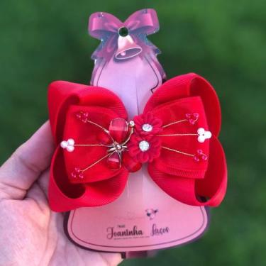 Imagem de Laço vermelho flores - Laços feito a mão 