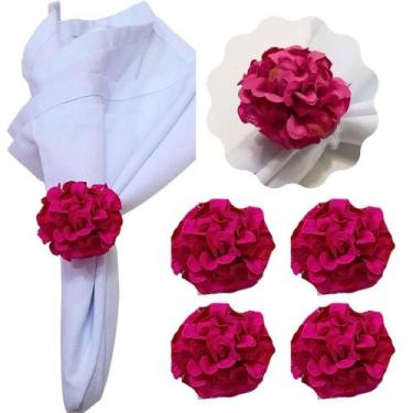 Imagem de Kit 4 Porta Guardanapo Mimosa Flor Crisântemo em Tecido Rosa Maison Ch
