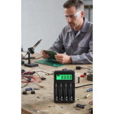 Imagem de 2x Carregador Pilhas AA AAA Inteligente 4 Slots LCD Carga Rá - Congrat