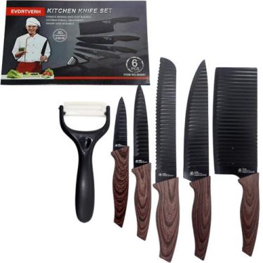 Imagem de Kit Jogo De Faca Conjunto Faqueiro Cozinha Churrasco 6 Peças - Genéric