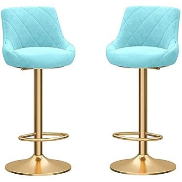 Imagem de Banco de Bar Conjunto de 2 Bancos de Jantar para Café da Manhã, Banco de Bar Giratório Ajustável, Sala de Estar de Veludo, Escritório, Hotel, Restaurante Giratório, com Bancos de Apoio para Os Pés