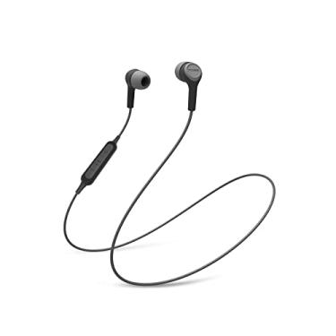 Imagem de Koss Fones de ouvido Bluetooth sem fio BT115i, microfone embutido, controle de volume e controle remoto de toque, resistente ao suor, cinza escuro e preto