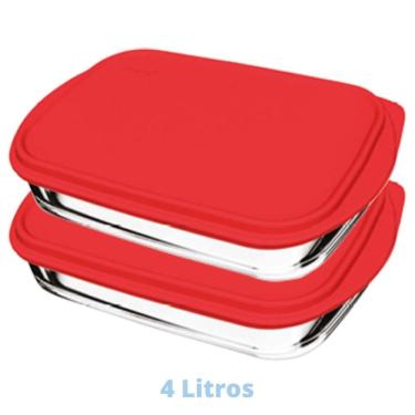 Imagem de 2 Assadeiras Travessa Vidro Grande Com Tampa 4L Sempre Nadir