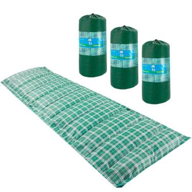 Imagem de Kit 3 Colchonetes Solteiro 190x60cm com Bolsa para Transporte Xadrez Verde