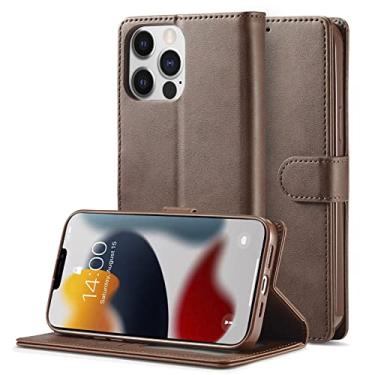 Imagem de GSYH Capa carteira para iPhone 13 mini/13/13 Pro/13 Pro Max, couro PU magnético flip capa com compartimentos para cartão Kickstand TPU à prova de choque, marrom, 13pro 15,1 cm