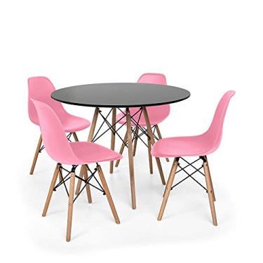 Imagem de Conjunto Mesa de Jantar Redonda Solo Preta 80cm com 4 Cadeiras Solo - Rosa