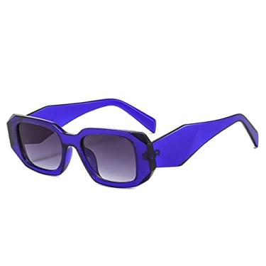 Imagem de Moda Retângulo Pequeno Óculos de Sol Feminino Retro Designer Pernas Largas Óculos Óculos UV400 Masculino Quadrado Roxo Óculos de Sol, Azul cinza gradiente, Como a imagem